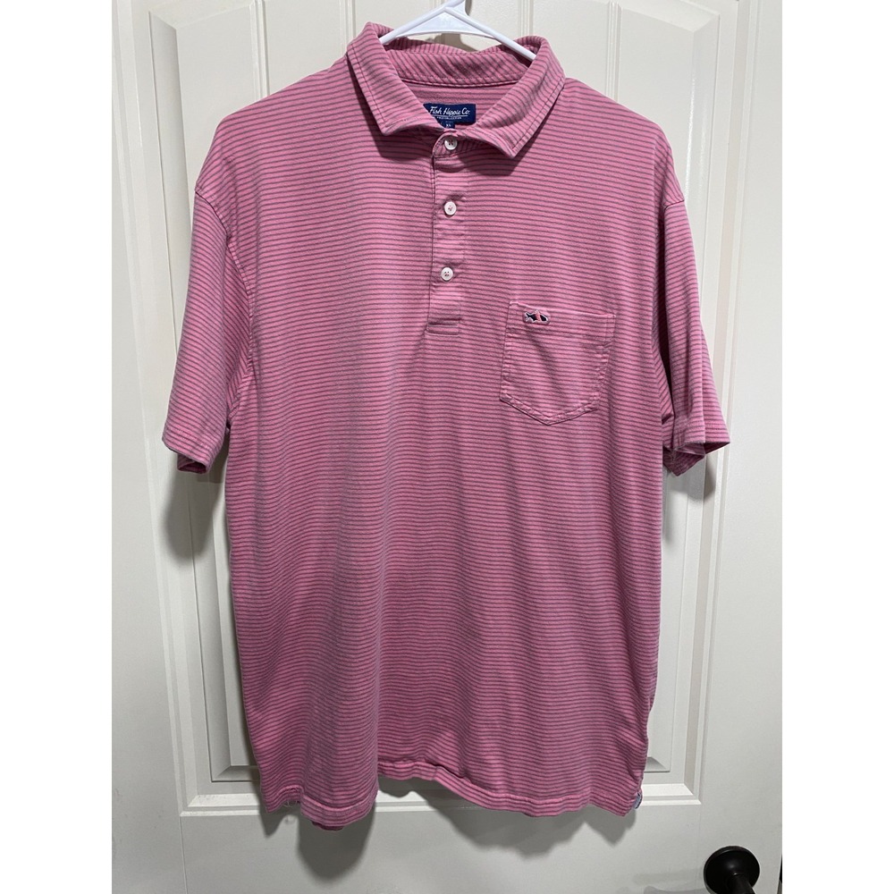 Fish Hippie Co Mens XL‎ Striped Golf Polo Shirt Short Sleeve Collared Pocket
